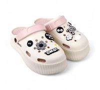 CHILLIFE Sabots à plateforme pour femme avec breloques amovibles, sandales de plage, piscine et jardin, été - Fabriqué au Portugal, Crème, 36 EU