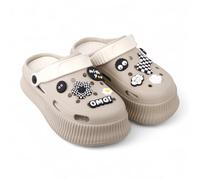 CHILLIFE Sabots à plateforme pour femme avec breloques amovibles, sandales de plage, piscine et jardin, été - Fabriqué au Portugal, beige, 37 EU