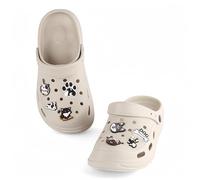 CHILLIFE Sabots à Plateforme pour Femme avec Charms de Chiens Amovibles, pour le Travail, la Plage et le Jardin - Fabriqué au Portugal, beige, 37 EU