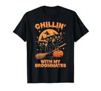 Chillin ’avec Mes broomtes drôle Halloween Cat Maman T-Shirt