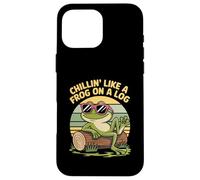 Chillin' Like A Frog On A Log Style rétro amusant Coque pour iPhone 16 Pro Max