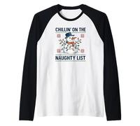 Chillin on The Naughty Funny Snowman Christmas Spirit Manche Raglan