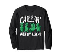 Chillin' with My Aliens Vaisseau Spatial drôle Halloween UFO Lover Manche Longue