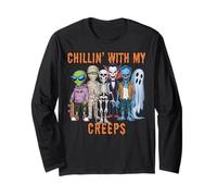 Chilling with My Creeps Halloween Monstres, Spooky Halloween Manche Longue