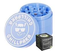 CHILLPAKA® Grinder en Céramique | Crusher | Moulin à Herbes tranchant comme un Rasoir avec revêtement Céramique non adhérent | Racloir à Pollen + Pinceau inclus (ø55mm, bleu)