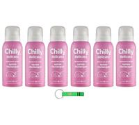 Chilly Delicato Lot de 6 nettoyants intimes sans rinçage - À utiliser sur du papier toilette - Convient pour les peaux sensibles 100 ml + porte-clés Beni Culinari
