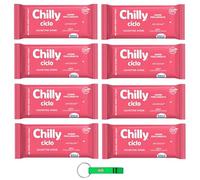 Chilly Lot de 8 lingettes d'hygiène intime Ciclo - Sensation d'hygiène et protection durable - Spécialement conçues pour le cycle menstruel - Chaque paquet contient 12 lingettes + porte-clés Beni