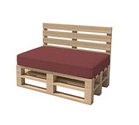chilly pilley Coussins de jardin pour palette - Pour l'intérieur et l'extérieur - Lavables - Coussins d'assise et de dossier amovibles (coussin d'assise 120 x 60 x 15 cm, rouge foncé)
