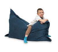 chilly pilley® Pouf Géant L XL XXL Velours Côtelé - Déhoussable - Rembourré - Doux Pouf Salon, Chambre, Enfants & Adultes 100x70 Bleu Foncé