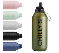 Chilly’s Gourde Series 2 Flip avec Bouchon Sport - Bouteille Isotherme en INOX avec Paille, Anse & Brosse de Nettoyage - Étanche, sans Condensation - 500ml - Ombre, Moss