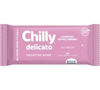 Chilly Salviettine Delicate, Salviette per l'Igiene Intima, Azione Delicata, Tessuto 100% Biodegradabile, Ottimi Fuori Casa, PH 5 Delicato, Clinicamente Testato, 1 Confezione da 12 Salviettine