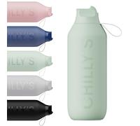 Chilly's Series 2 Gourde de sport avec bouchon rabattable, paille télescopique et boucle de transport en nylon - bouchon facilement amovible, brosse incluse - 1000ml - Lichen Green