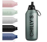 Chilly's Series 2 Gourde de sport avec bouchon rabattable, paille télescopique et boucle de transport en nylon - bouchon facilement amovible, brosse incluse - 500ml - Ombre, Slate
