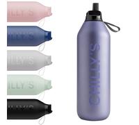 Chilly's Series 2 Gourde de sport avec bouchon rabattable, paille télescopique et boucle de transport en nylon - bouchon facilement amovible, brosse incluse - 1000ml - Lavender