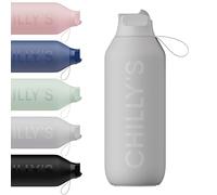 Chilly's Series 2 Gourde de sport avec bouchon rabattable, paille télescopique et boucle de transport en nylon - bouchon facilement amovible, brosse incluse - 500ml - Granite Grey