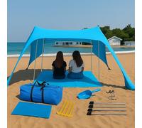 CHILORA Auvent de plage de 3 x 3 m pour 6 personnes - Tente de plage portable avec paroi latérale, crochets et tapis - UPF 50+ - Abri de plage et tente solaire pour ombre extérieure