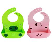 Chils uessy 2 enroulable bébé Bavoir en silicone pour repas avec étui souple en silicone, facile à nettoyer - pour bébés et enfants