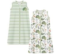 Chilsuessy Gigoteuse Bébé Pyjama d'été sans Manches 100% Coton Tog 0.5 (1 Tog/Rayures Vertes + Les Plantes, 110cm/Taille Bébé 100-120cm)