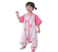 Chilsuessy Gigoteuse d'été pour bébé avec pieds à manches courtes - Gigoteuse d'été pour enfant - 100 % coton - Rose fraise - Taille XS : 65-75 cm