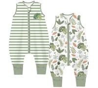 Chilsuessy Lot de 2 gigoteuses d'été pour bébé avec pieds - 1 tog (isolant) - 100 % coton - Gigoteuse d'été pour garçon et fille - 1 tog/ensemble de plantes forestières - 80 cm, taille du bébé 90 à
