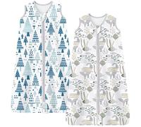 Chilsuessy Lot de 2 gigoteuses d'été pour bébé - Gigoteuse d'été - 0,5 tog - 100 % coton - Gigoteuse pour bébé - Sans manches - Pour nouveau-né, océan + forêt - 78 cm/6 à 12 mois