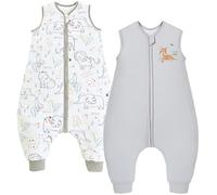 Chilsuessy Lot de 2 gigoteuses pour bébé avec pieds - 2,5 tog - Gigoteuse d'hiver pour bébé avec jambes - Housse de sommeil pour garçon et fille - 2,5 tog - Gris + zoo - 70 cm - Taille du bébé 80 à 90