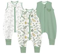 Chilsuessy Lot de 3 gigoteuses d'été pour bébé avec pieds - 0,5 tog (isolant) - 100 % coton - Gigoteuse d'été pour enfant avec jambes - 0,5 tog - Plantes vertes - 90 cm - Hauteur bébé