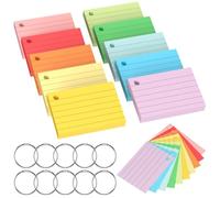 Chiluxendo 1000 Pièces Fiche Bristol, Flash Cards A8, Fiches Perforées, Flashcards Feuilles de Suivi, Cartes de Revision, avec 10 Anneaux de Reliure pour École Bureau Maison Étude Notes (10 Couleurs)