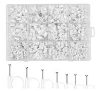 Chiluxendo 500 x Attache Câble Ronde+ 200 x Clips Câble Carrés, Cavalier Cables Electrique, Clip de Fixation, Pinces à Clous, Agrafes Support Crochets avec Clou en Acier, 4mm/5mm/6mm/8mm/10mm, Blanc