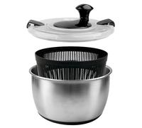 Chiluxendo Essoreuse à Salade INOX avec Couvercle, Panier a Salade Essoreuse avec Entraînement par Manivelle, Séchoir à Laitue avec Base Antidérapante pour Laver, Essorer et Servir(5L, ø 24.5cm)