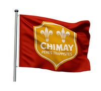Chimay Drapeau Trappiste Officiel, Rouge et Jaune, Tissu Résistant, 150x150 cm, avec Œillets de Fixation, Décoration Murale ou Extérieure