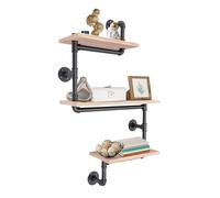 CHIMHOON Étagère murale industrielle vintage rétro en bois - Étagère de rangement à 3 niveaux - Étagère tubulaire industrielle - Étagère flottante - Étagère murale en bois massif - Pour salon, bureau