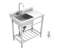 CHIMHOON Évier en acier inoxydable avec robinet à 360° et protection anti-éclaboussures 80 x 55 x 84 cm