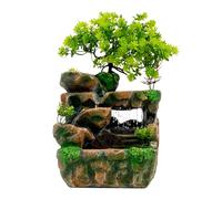 CHIMHOON Fontaine de Table Cascade Fontaine de Table avec Éclairage LED Vert Fontaine de Plantes pour Pose Salon Bureau 18x15x30cm