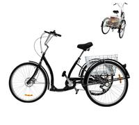 CHIMHOON Vélo de tricycle de 26 pouces, vélo à 6 vitesses avec panier, tricycle noir et blanc pour personnes âgées, convient aux personnes d'une hauteur de 1,2 m à 15 m