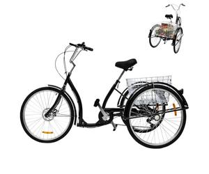 CHIMHOON Vélo de tricycle de 26 pouces, vélo à 6 vitesses avec panier, tricycle noir et blanc pour personnes âgées, convient aux personnes d'une hauteur de 1,2 m à 15 m