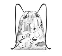 Chimie Print Titre : Sac de sport léger avec cordon de serrage - Sac de sport pliable résistant à l'eau avec bandoulière réglable, idéal pour le sport, le yoga, les voyages et l'école, Noir , M