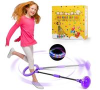 chimoo Anneau de saut clignotant pour enfant - Pliable - Cheville - Skip Ball - Sport - Ballon sauteur avec roue lumineuse - Violet - Balle sauteuse clignotante pour filles de 6 7 8 9 10 ans