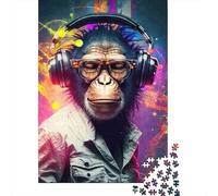 Chimp DJ Lunettes Casques Carton Robuste Puzzle Classique 1000 Pièce S pour Adultes Enfants Impossible Défiant Décompression 52x38cm/1000pcs