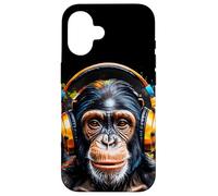 Chimpanzé Écouteurs Singe Drôles Animaux Motif Imprimé Coque pour iPhone 16