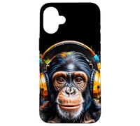 Chimpanzé Écouteurs Singe Drôles Animaux Motif Imprimé Coque pour iPhone 16 Plus