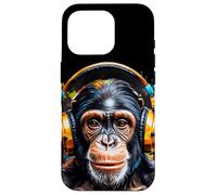 Chimpanzé Écouteurs Singe Drôles Animaux Motif Imprimé Coque pour iPhone 16 Pro