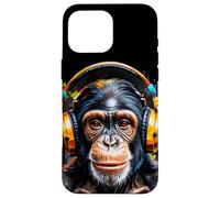 Chimpanzé Écouteurs Singe Drôles Animaux Motif Imprimé Coque pour iPhone 16 Pro Max