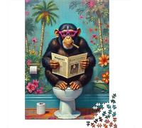 Chimpanzé Lecture 1000 Pièce Stock De Cartes Premium Jeu De Puzzle Pack De Valeur Défi Éducatif Décoration Murale Idée Cadeau 52x38cm/1000pcs