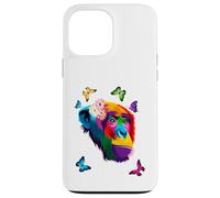 Chimpanzé Singe coloré Chimpanzé Fleur Papillons Coque pour iPhone 13 Pro Max