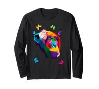 Chimpanzé Singe coloré Chimpanzé Fleur Papillons Manche Longue