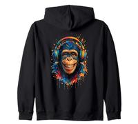 Chimpanzé souriant Dripping Art Musique Tenue Singe Sweat à Capuche