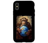 Chimpanzé Tenant la Terre Planète Monde Primate Singe Coque pour iPhone X/XS