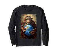 Chimpanzé Tenant la Terre Planète Monde Primate Singe Manche Longue