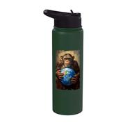 Chimpanzé tenant la Terre Planète Monde Primate Singe Stainless Steel Insulated Water Bottle